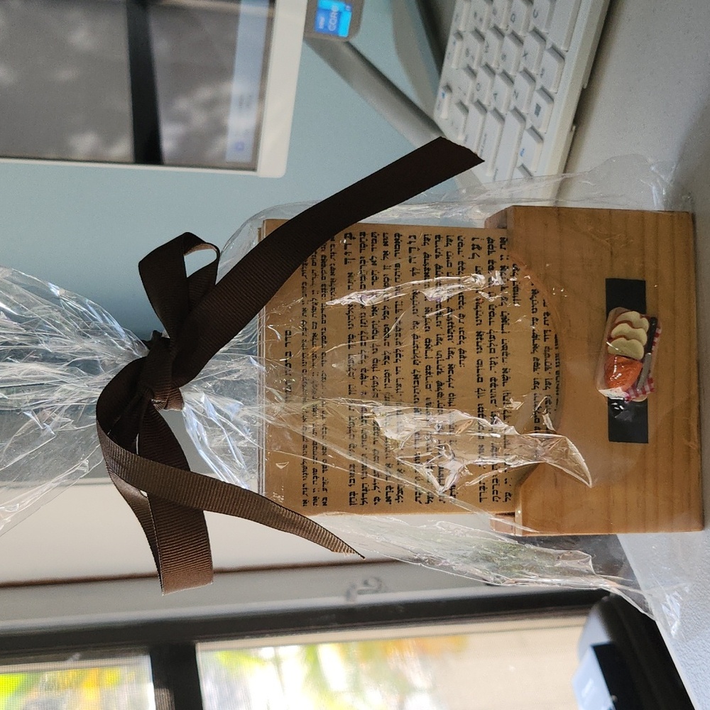 Jewish Blessing After Meal Decorative Wooden Box with Brown Ribbon